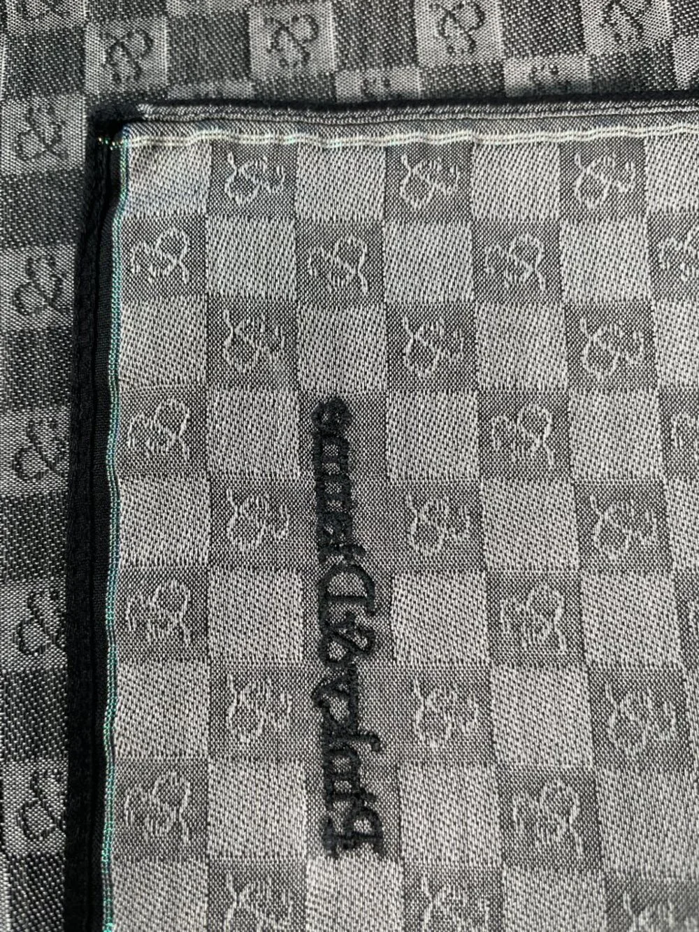 Vintage Pinky & Dianne Monogram Cotton Scarf Gray Checkerboard Embroidered